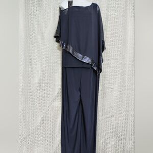 R & M Richards Navy Jumpsuit with Sequin Trim